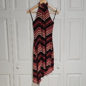 ✨ Alyn Paige Metallic Halter Dress | Asymmetrical Hem | Statement Evening Piece